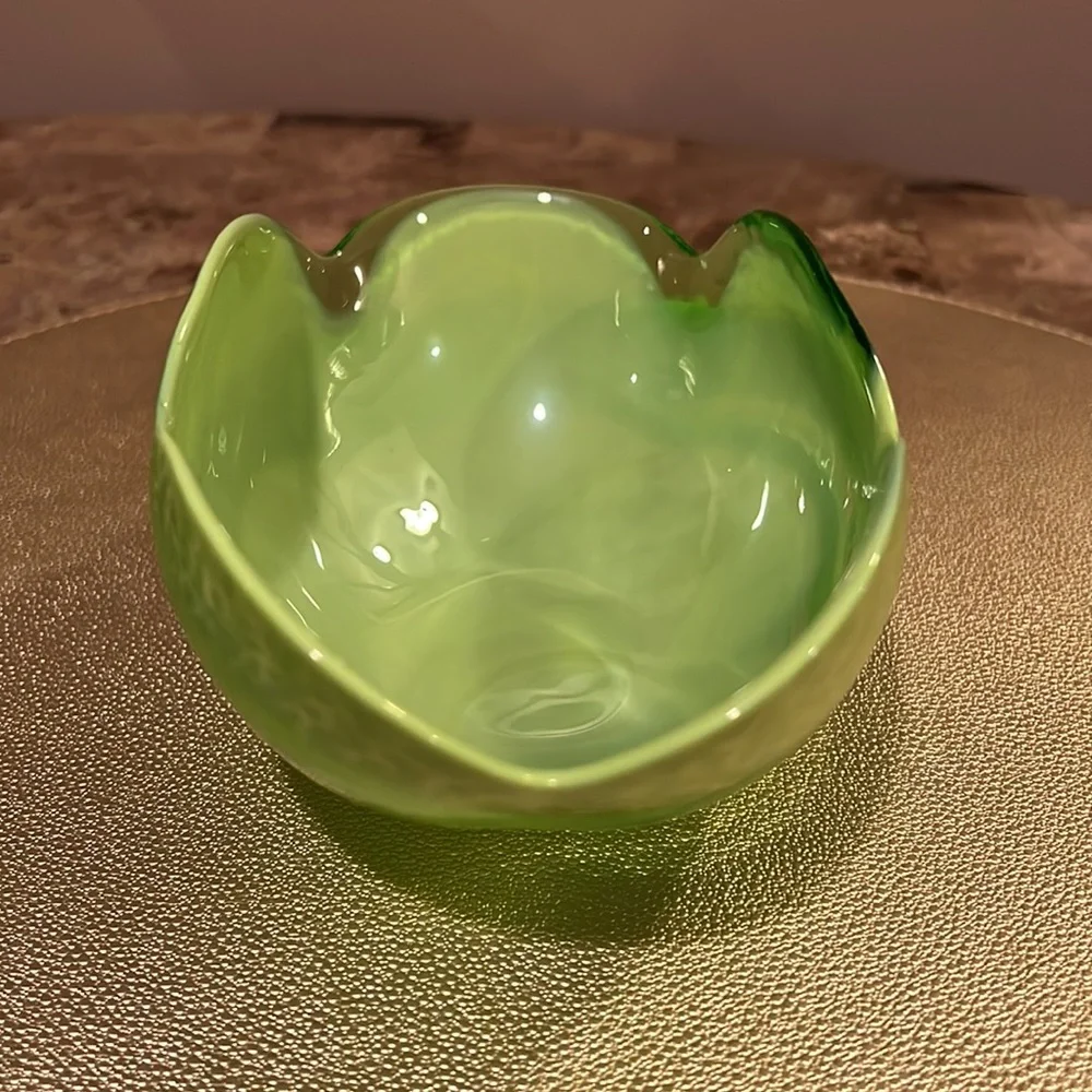 Murano Venezia for Crate & Barrel Green Petal Bowl
